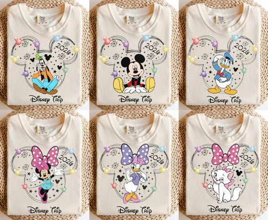 Discover Custom Disney Character Name Shirt, Disney world 2026 Shirt, Disney All Character Trip Shirt, Disney Birthday Boy and Girl Shirt, Disney Tee