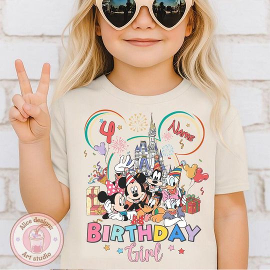 Discover Personalized Disney Birthday trip 2026 shirt, Birthday Boy Girl Squad Family trip group matching shirt, WDW Disneyworld Mickey & friends Tee