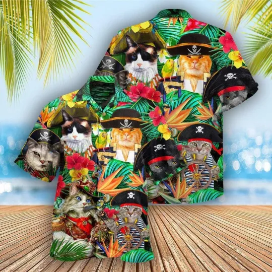 Discover Cat Tropical Aloha Hawaiian Shirt For Summer Cat Its Pirate Life For Me Hawaiian