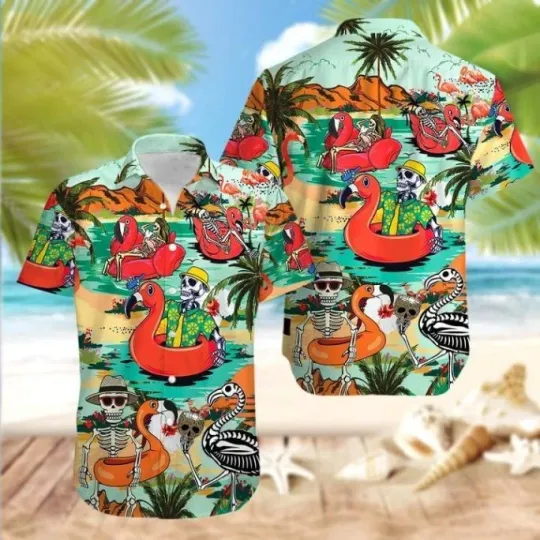 Discover Skull And Flamingo In Hawaiian Shir