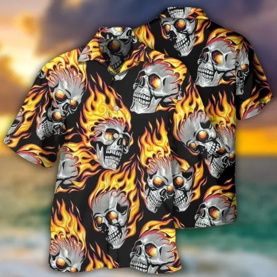 Discover Skull Aloha Hawaiian Shirt For Summer   Skull On Fire Hawaiian Shirt   Perfect G