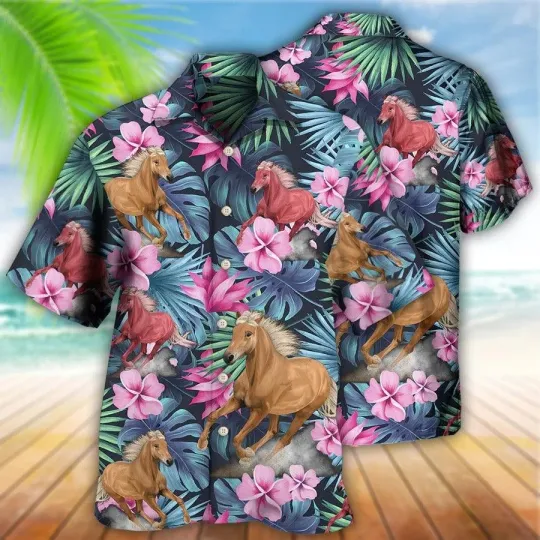 Discover Horse Hawaiian Shirts For Summer   Horse Tropical Floral Vibes Hawaiian Shirt