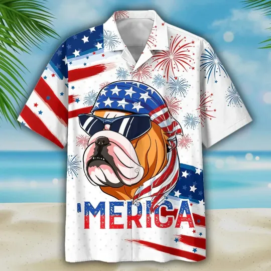 Discover Bulldog Aloha Hawaiian Shirts For Summer Funny Dog Merica Independence Day USA F