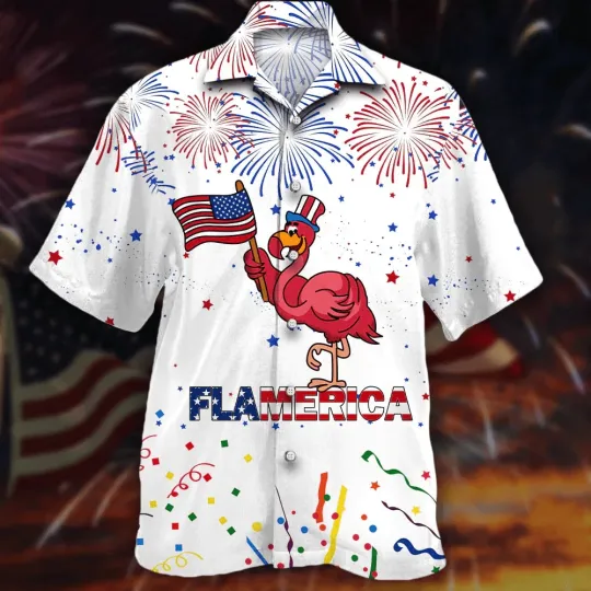 Discover Flamingo American Aloha Hawaiian Shirts For Summer Happy Independence Day Flame