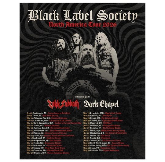 Discover NEW!!! Black Label Society Tour 2026 Poster