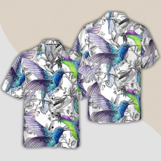 Discover Vintage Hummingbirds Hawaiian Shirt Colorful Summer Aloha Shirts For Men Women P