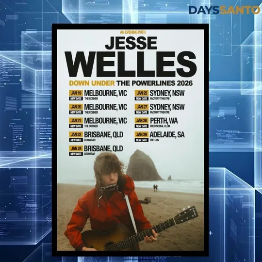 Discover Jesse Welles Down Under 2026 Tour Poster Home Decor, Wall Art, Fan Gift