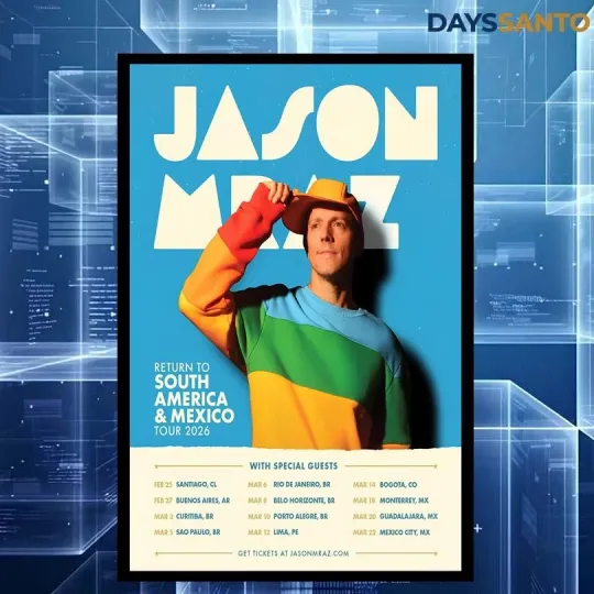 Discover Jason Mraz South America & Mexico 2026 Tour Poster Home Decor, Wall Art