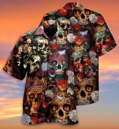 Discover Skull Aloha Hawaiian Shirt For Summer   Skull Queen Love Flowers Hawaiian Shirt