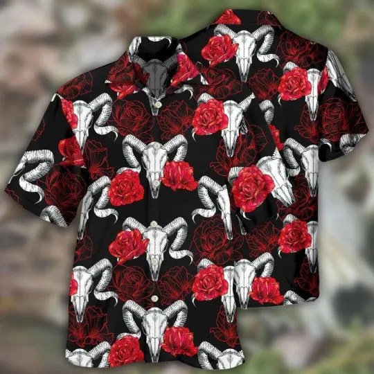 Discover Skull Aloha Hawaiian Shirt For Summer   Skull Rose And Ram Skull Hawaiian Shirt