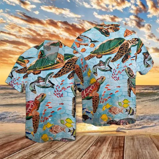 Discover Sea Turtles In Ocean Mosaic Hawaiian Shirt Unisex Adult Hw6012
