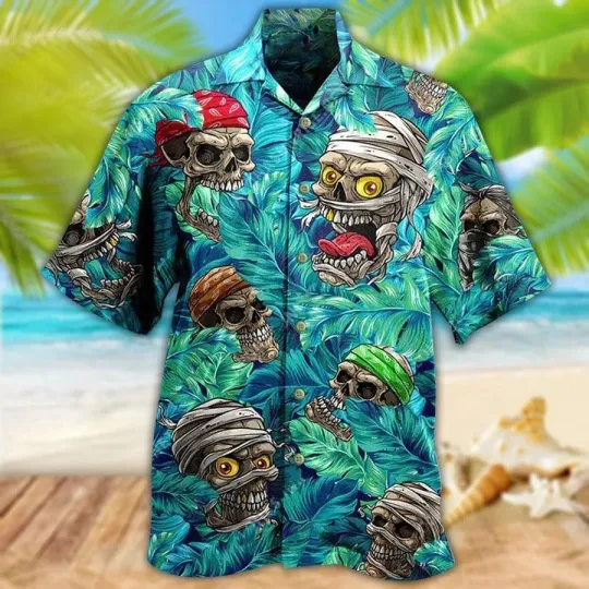Discover Skull Aloha Hawaiian Shirt For Summer   Skull Hide And Seek Tropical Leaf Hawaii