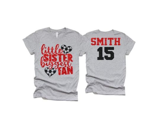 Discover Glitter Little Sister Biggest Fan Soccer Shirt | Soccer Shirt | Soccer Mom Shirts | Soccer shirts |Bella Canvas Tee | Youth or Adult