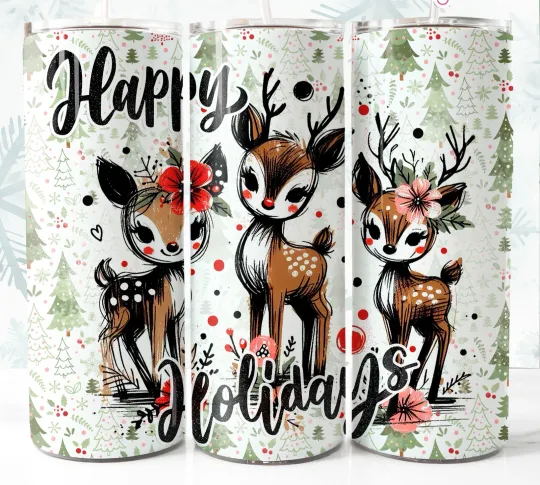 Discover Happy Holidays Tumbler with Lid and Straw