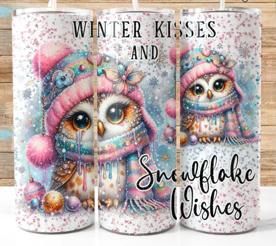 Discover Winter Owl Tumbler with Lid and Straw