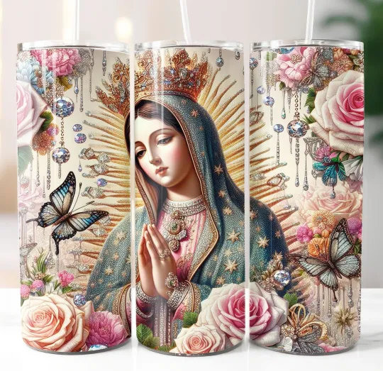 Discover Virgen de Guadalupe Tumbler with Lid and Straw