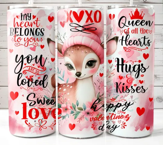 Discover Valentine Day Reindeer Tumbler with Lid and Straw