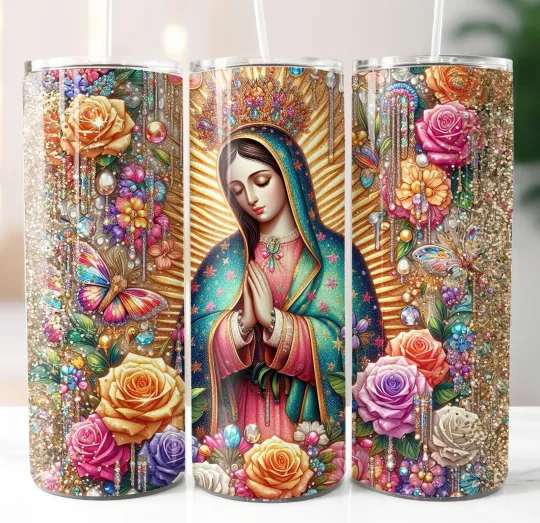 Discover Virgen de Guadalupe Tumbler with Lid and Straw