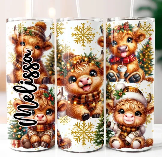 Discover Highland Cow Christmas Tumbler with Lid and Straw