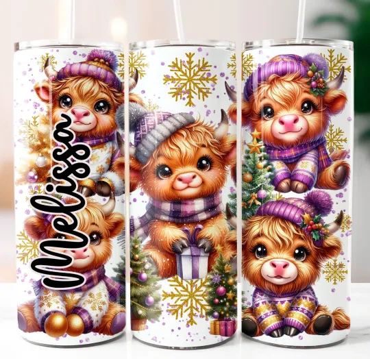 Discover Highland Cow Christmas Tumbler with Lid and Straw