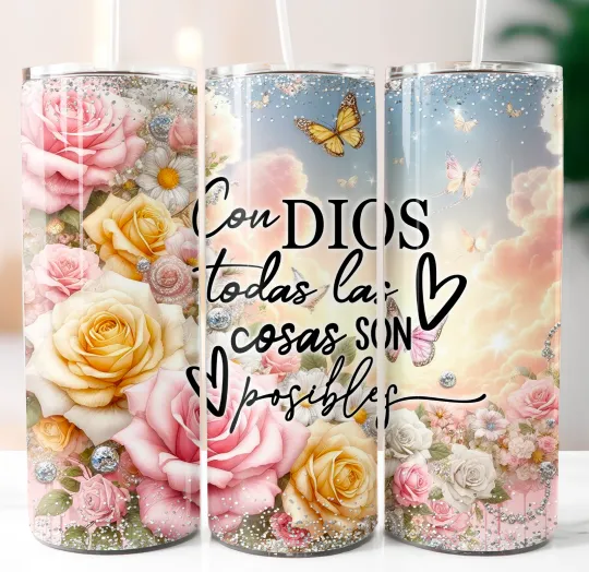 Discover Spanish Religious Tumbler with Lid and Straw