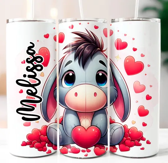 Discover Valentine Day Eeyore Tumbler with Lid and Straw