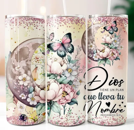 Discover Spanish Religious Tumbler with Lid and Straw