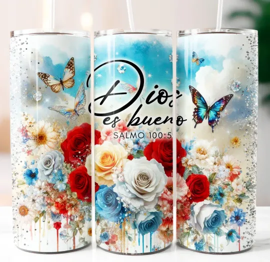 Discover Spanish Religious Tumbler with Lid and Straw