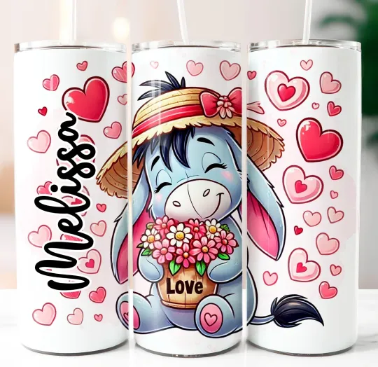 Discover Valentine Day Eeyore Tumbler with Lid and Straw