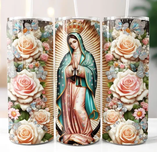 Discover Virgen de Guadalupe Tumbler with Lid and Straw