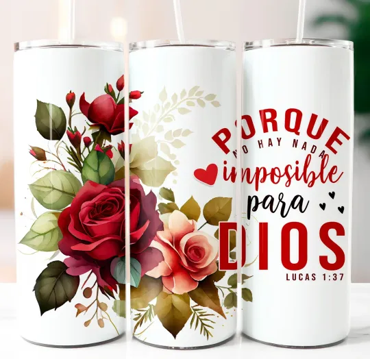 Discover Spanish Religious Tumbler with Lid and Straw