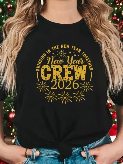 Discover Women's Happy New Year 2026 Graphic T-Shirt Crew Neck Short Sleeve Summer Tee
