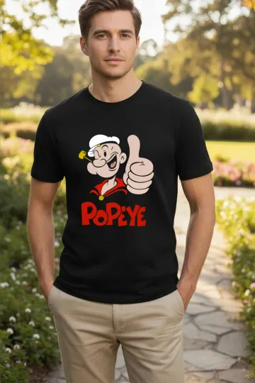 Men's Popeye Sailor Man Graphic T-Shirt with Cartoon Thumbs Up Print