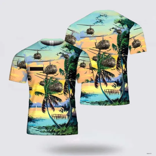 Discover US Army Bell UH-1 Huey 3D T-Shirt with Custom Name Military Tee for Men