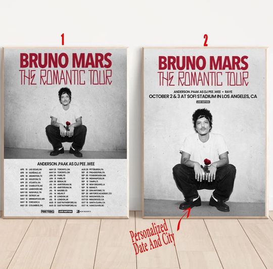 Custom Bruno Mars The Romantic Tour 2026 Poster