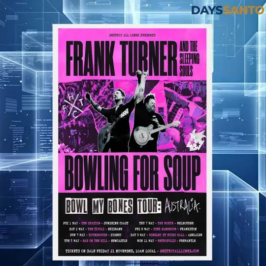 Discover Frank Turner & The Sleeping Souls Bowl My Bones Tour Australia 2026 Poster