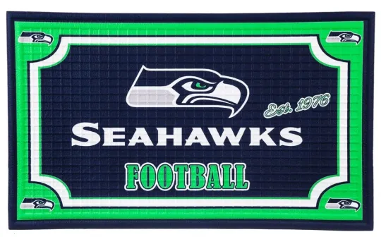 Seattle Seahawks Football Door Mat Embossed football Floormat Garage 18x30 Inches