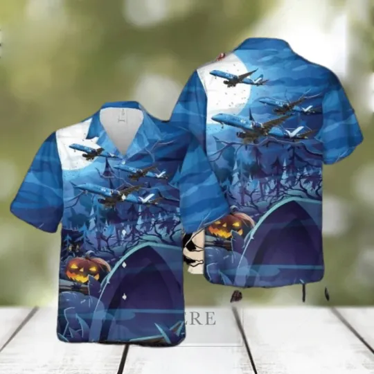 Discover Breeze Airways E190 Halloween Hawaiian Shirt