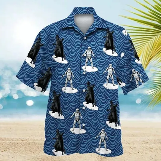 Discover Star Wars Storm Trooper Darth Vader Surfing Hawaiian Shirt