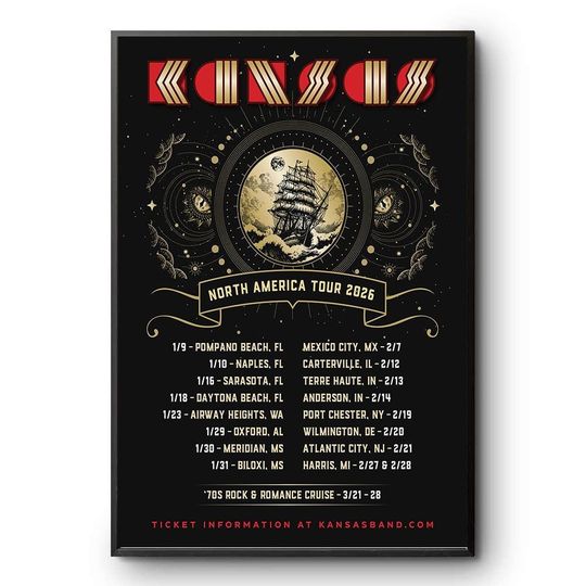Kansas North America Tour 2026 Poster Classic Rock Wall Art Print