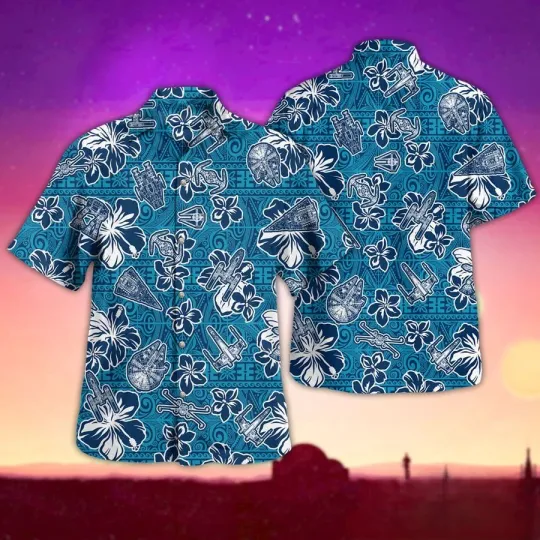 Discover Disney Star Wars Curve Pattern Flowers Hawaiian Shirt