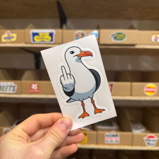 Discover Seagull Middle Finger Funny Vinyl Sticker