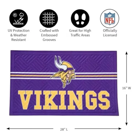Discover football Minnesota Vikings mat  28 x 16 Inches  Embossed Cross Hatch Non Slip Backing
