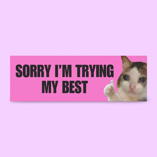 Discover Funny "Sorry I'm Trying My Best" Bumper Sticker | Meme Car Magnet