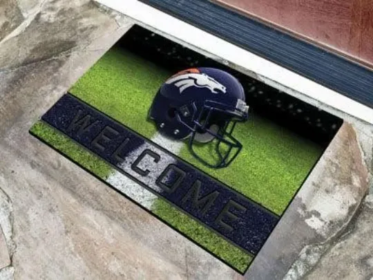 Discover Denver Broncos Door Mat 18x30 Welcome Crumb Rubber