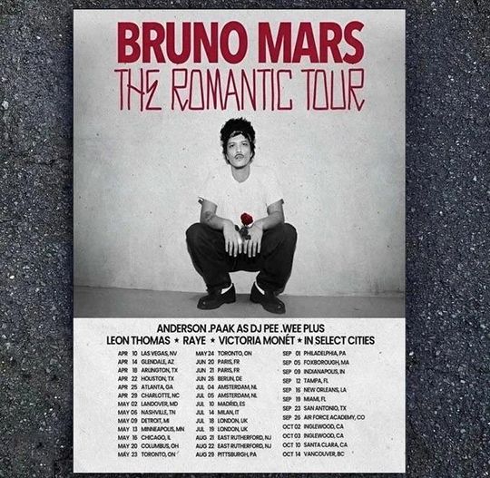 Discover HOT! Bruno Mars The Romantic Tour 2026 Concert Poster Wall Art