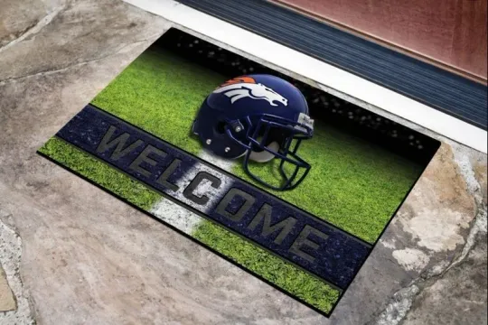 Discover Denver Broncos Welcome Door Mat football Football Helmet Entryway Rug