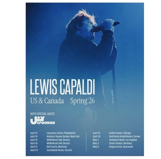 Discover Lewis Capaldi 2026 North American Tour Poster