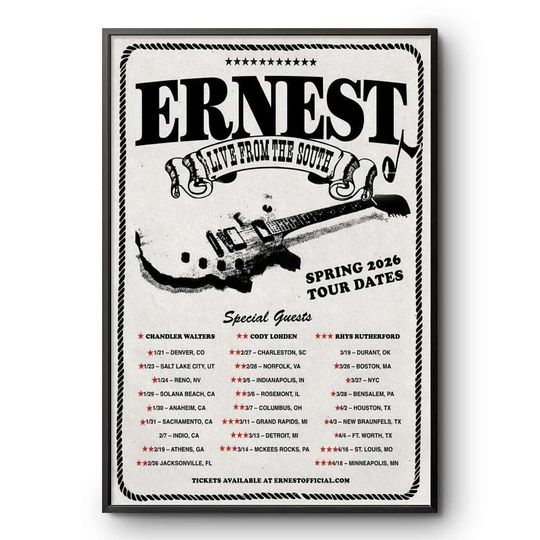 Discover ERNEST Live From The South Spring Tour 2026 Poster Print Concert Wall Art