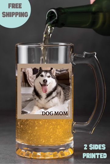 Personalized Pet Photo Beer Mug, Father's Day Gift